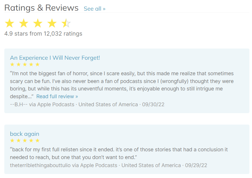 Reviews from Chartable left by podcast listeners