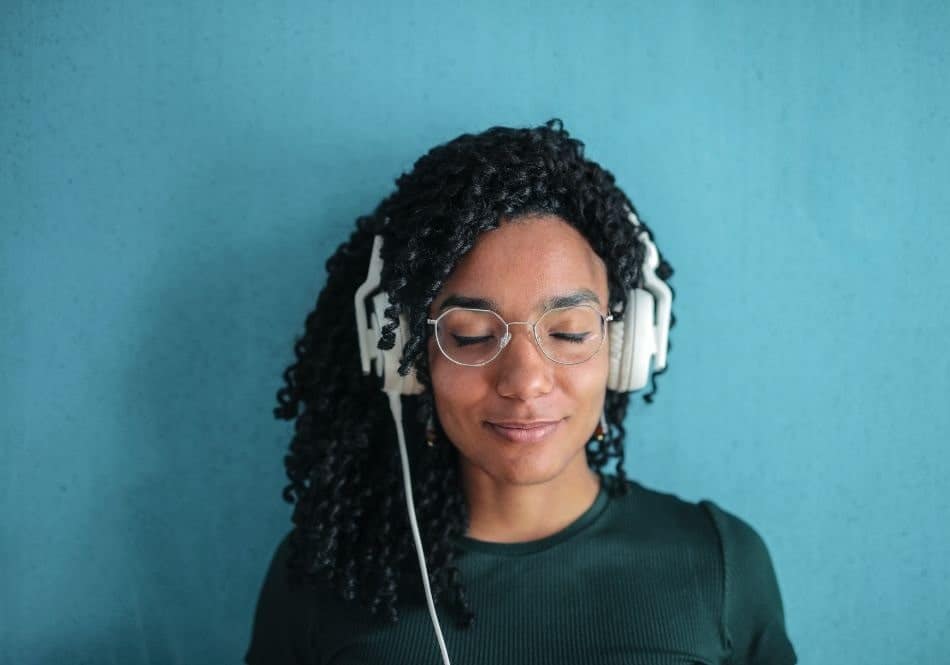 woman listening to her favorite podcast