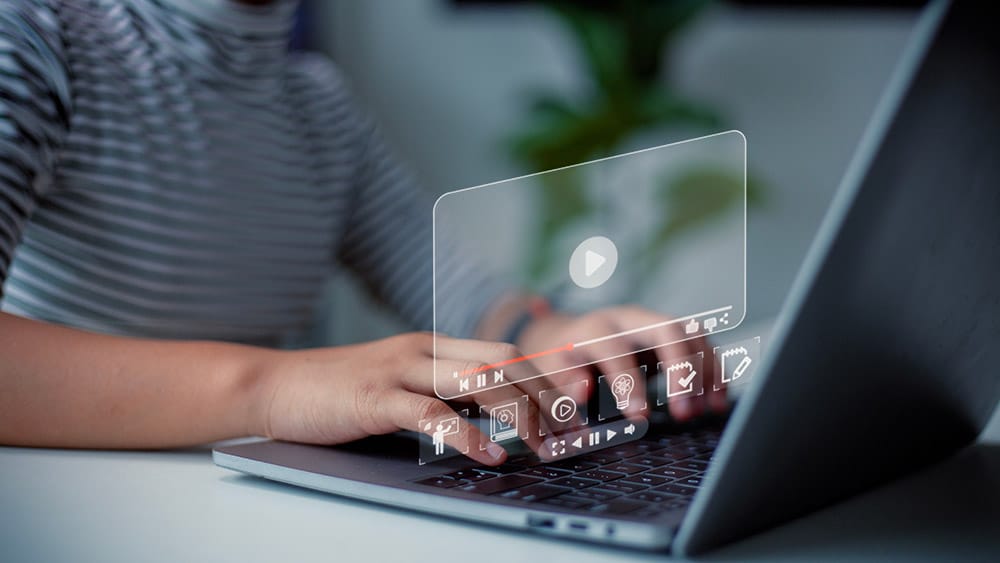 woman using virtual laptop video